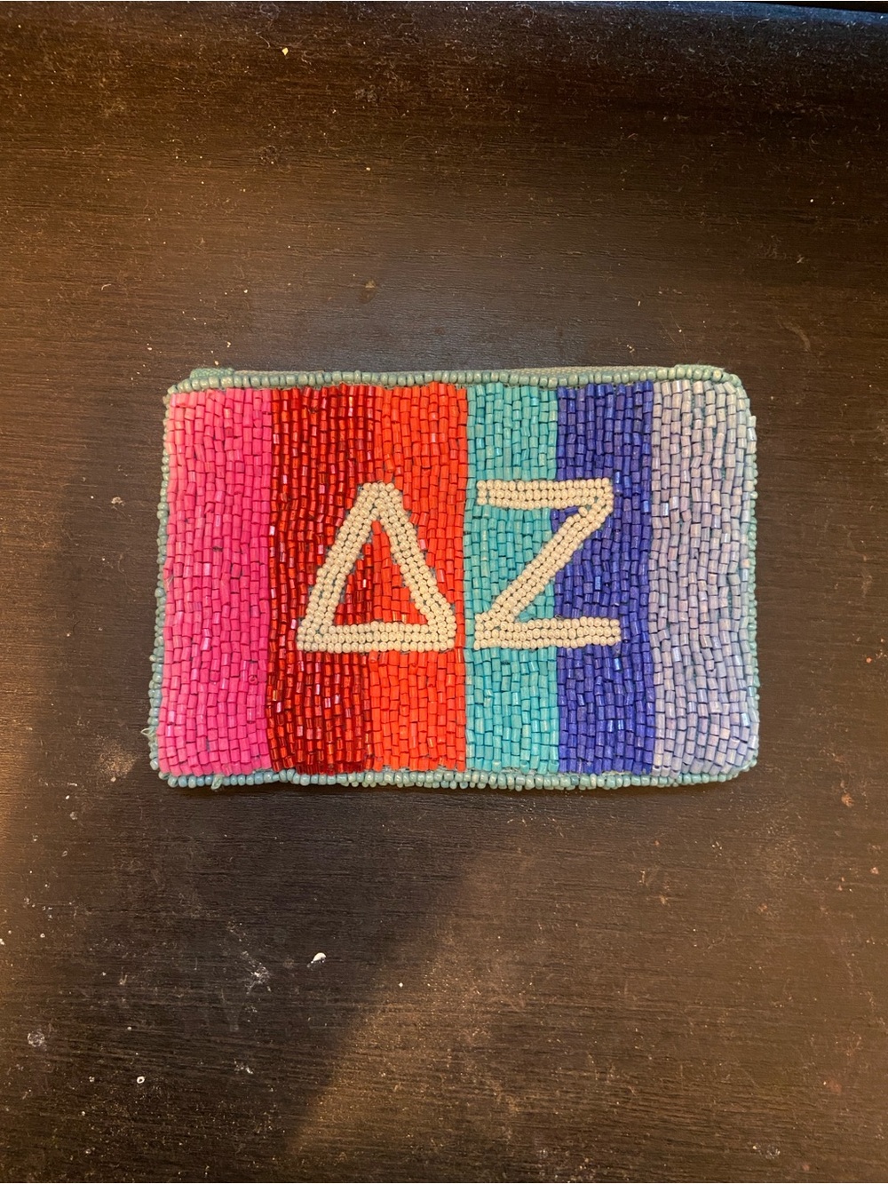 Colorful Handmade Delta Zeta Beaded Wallet with Zipper